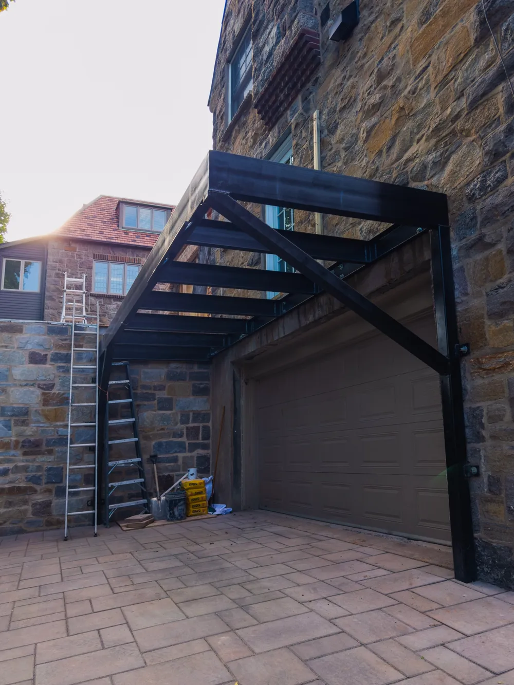 Steel frame of a balcony under construction