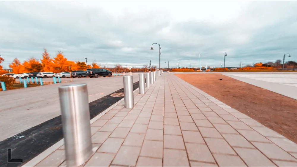 Stainless steel bollards installed on a promenade